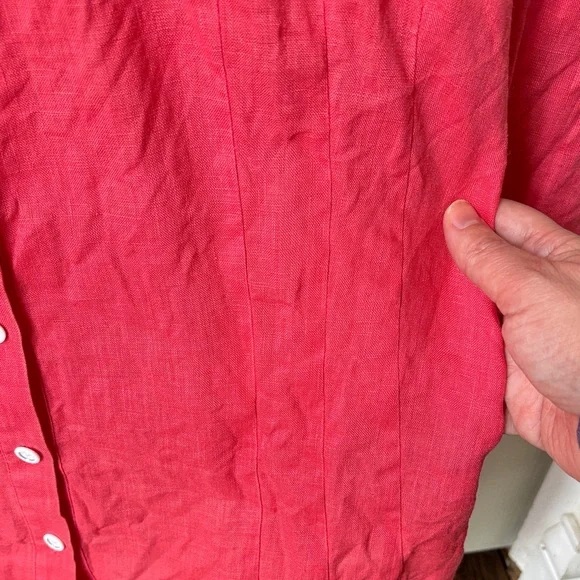 Lafayette 148 women’s 100% linen Coral pink Button-Down 3/4 sleeve Shirt 12 EUC - Picture 7 of 11